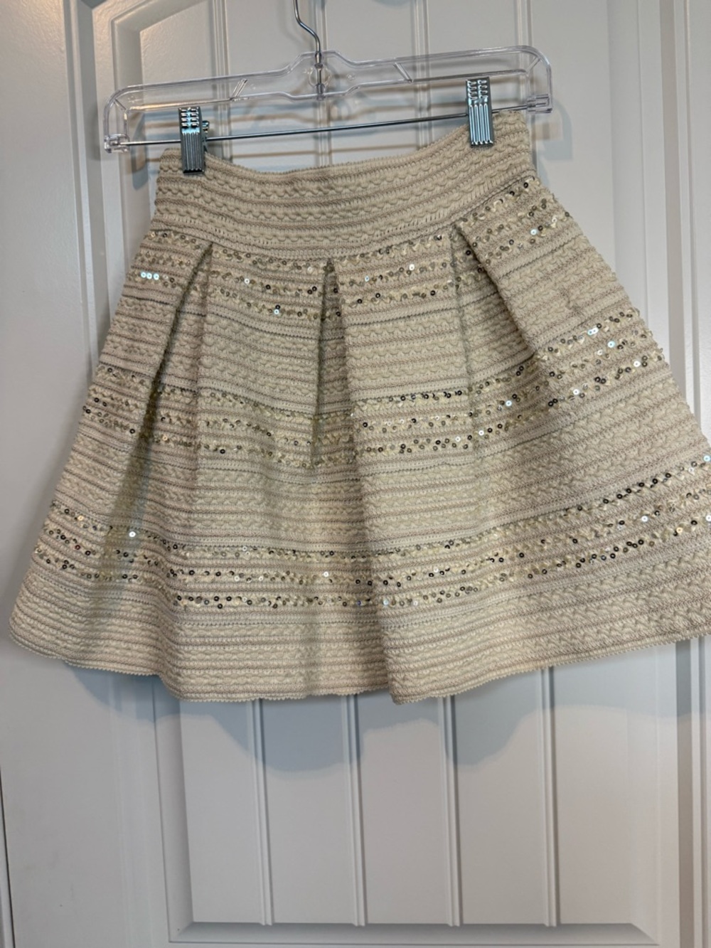 Ginger G Pleated Bandage Skirt Cream Textured Glitter Flared Size Small Ladies